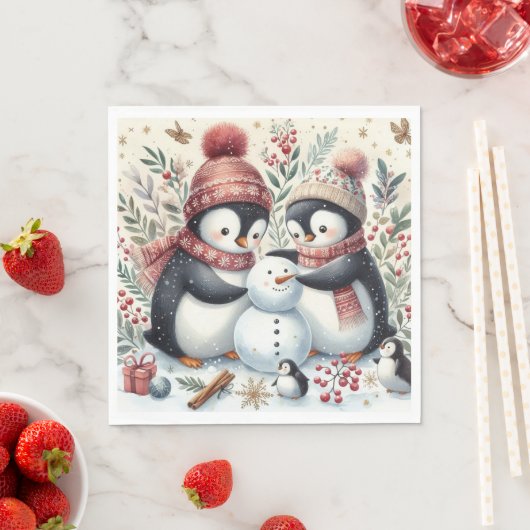 Pinguïns bouwen een sneeuwpop servet (Insitu)