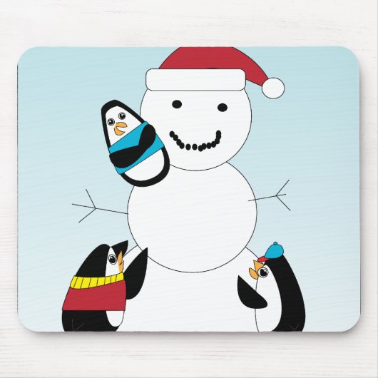 Pinguïns Bouwen Een Snowman Mousepad Muismat (Voorkant)