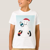Pinguïns bouwen sneeuwpop winter t-shirt (Voorkant)