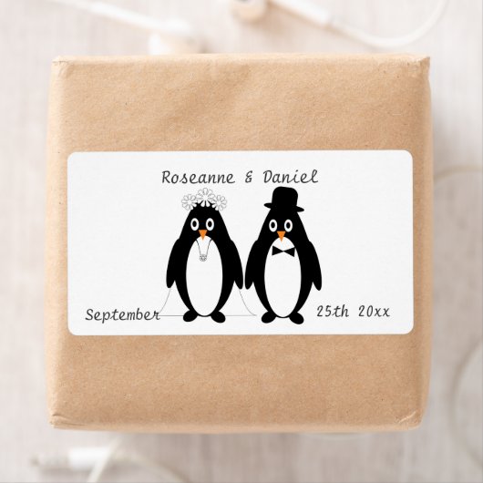 Pinguïns Bruiloft Favor Label (Insitu)
