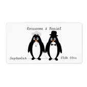 Pinguïns Bruiloft Favor Label (Voorkant)