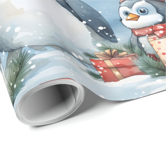 Pinguïns cadeauverpakking in de sneeuw cadeaupapier (Rol Hoek)