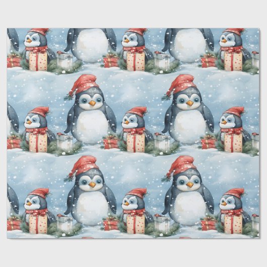 Pinguïns cadeauverpakking in de sneeuw cadeaupapier (Vlak)