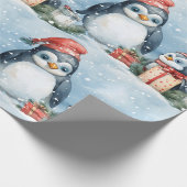 Pinguïns cadeauverpakking in de sneeuw cadeaupapier (Hoek)