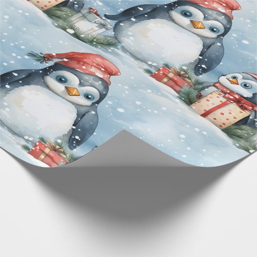 Pinguïns cadeauverpakking in de sneeuw cadeaupapier (Hoek)
