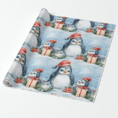 Pinguïns cadeauverpakking in de sneeuw cadeaupapier (Uitgerold)