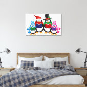 Pinguïns Christmas Carolers met Petten en sjaals Canvas Afdruk (Insitu (Slaapkamer))