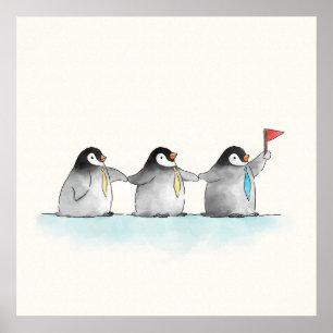Pinguïns die de leider volgen poster