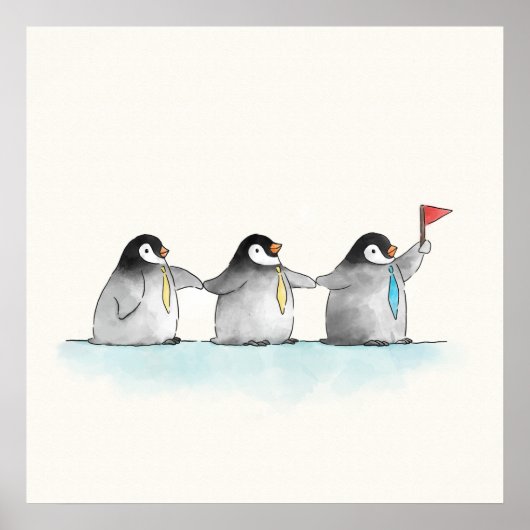 Pinguïns die de leider volgen poster (Voorkant)