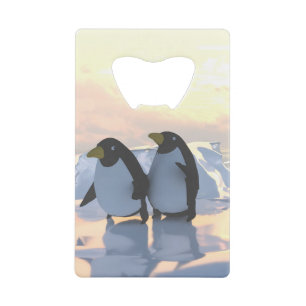 pinguïns die zich ontspannen op een ijsschots creditkaart flessenopener