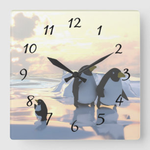 pinguïns die zich ontspannen op een ijsschots vierkante klok