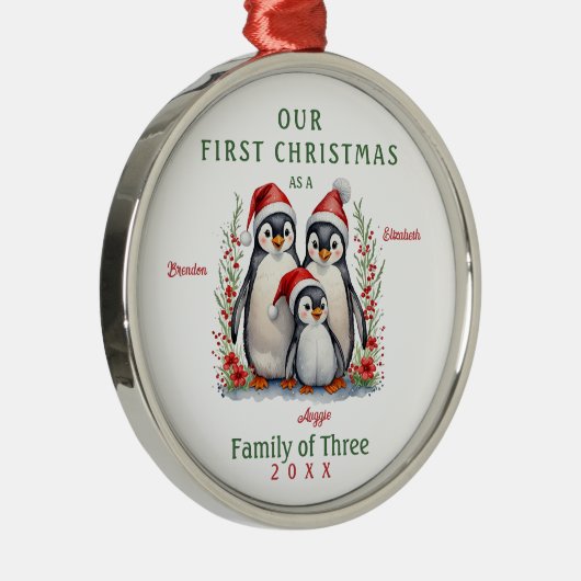 Pinguïns Eerste Kerstfamilie van Drie Metalen Ornament (Rechts)