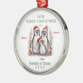 Pinguïns Eerste Kerstfamilie van Drie Metalen Ornament (Links)