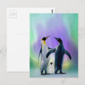 Pinguïns en baby in Aurora borealis Briefkaart (Voorkant / Achterkant)