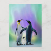 Pinguïns en baby in Aurora borealis Briefkaart (Voorkant)