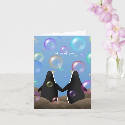 pinguïns en bubbels schattig denken aan jou kaart (Orchidee)