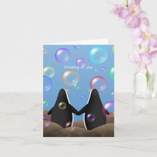 pinguïns en bubbels schattig denken aan jou kaart