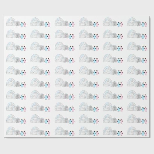 Pinguïns en iglo cadeaupapier (Vlak)