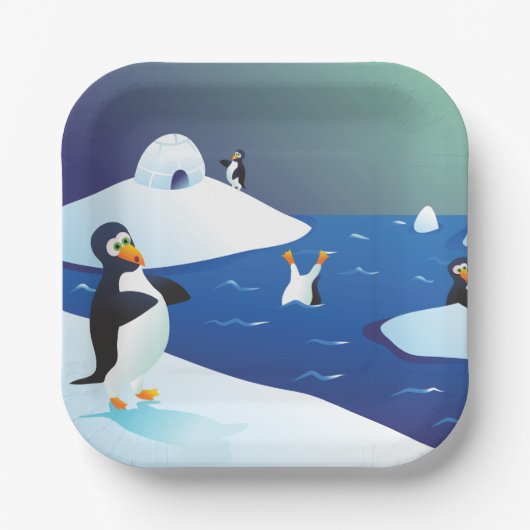 Pinguïns en ijs papieren bordje (Voorkant)