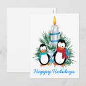Pinguïns en kerst met kaarsen feestdagenkaart (Voorkant / Achterkant)