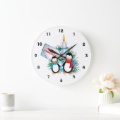 Pinguïns en kerst met kaarsen grote klok (Huis)