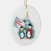 Pinguïns en kerst met kaarsen keramisch ornament (Rechts)