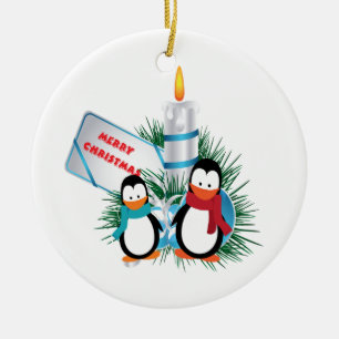 Pinguïns en kerst met kaarsen keramisch ornament