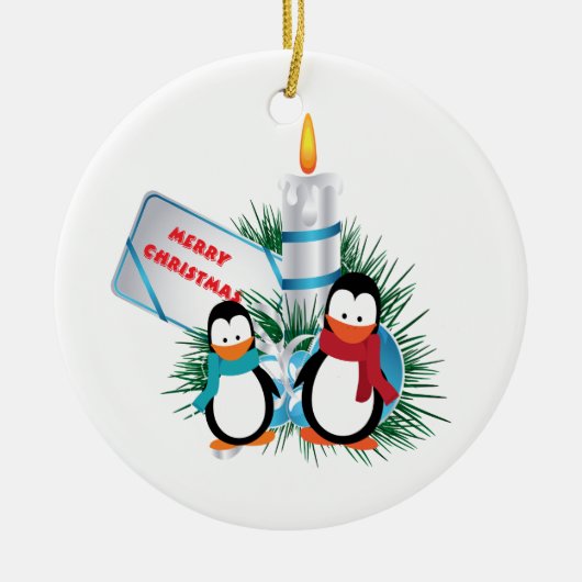 Pinguïns en kerst met kaarsen keramisch ornament (Voorkant)