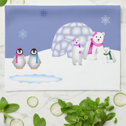 Pinguïns en polaire Beren Day Time Towel Theedoek (Gevouwen)