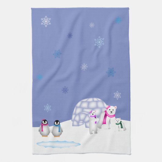 Pinguïns en polaire Beren Day Time Towel Theedoek (Verticaal)