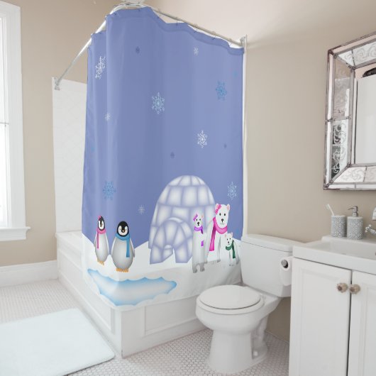 Pinguïns en poolBeren Dag - Tijdgordijn Douchegordijn (In situ)