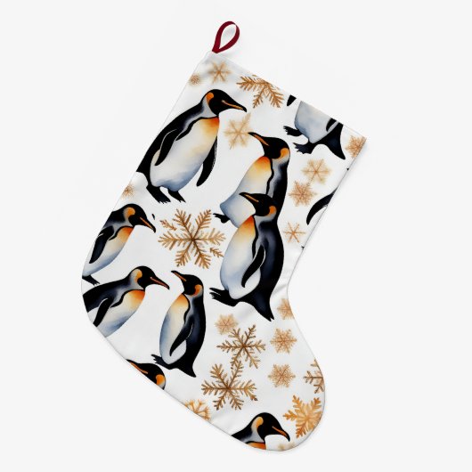 Pinguïns en sneeuwvlokken grote kerstsok (Voorkant (Hangend))