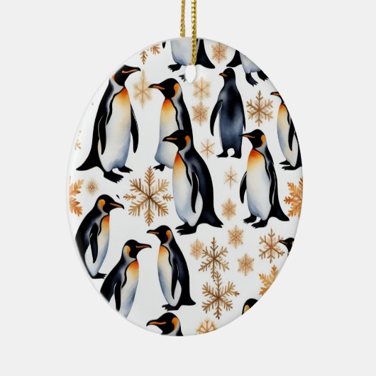 Pinguïns en sneeuwvlokken Kerstmis en Nieuwjaar Keramisch Ornament (Rechts)