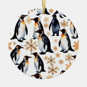 Pinguïns en sneeuwvlokken Kerstmis en Nieuwjaar Keramisch Ornament