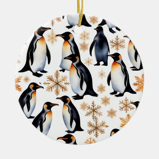 Pinguïns en sneeuwvlokken Kerstmis en Nieuwjaar Keramisch Ornament (Voorkant)