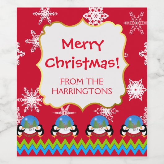 Pinguïns en sneeuwwitjes, kerstwijnetiketten wijn etiket (Enkel label)