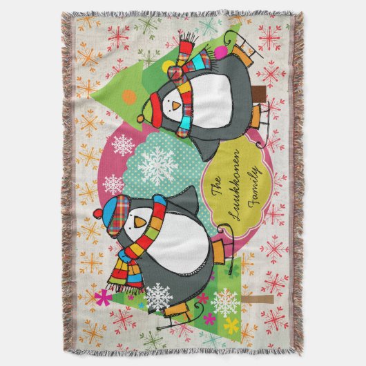 Pinguïns en snowflakes Holiday Throw Deken (Voorkant Verticaal)