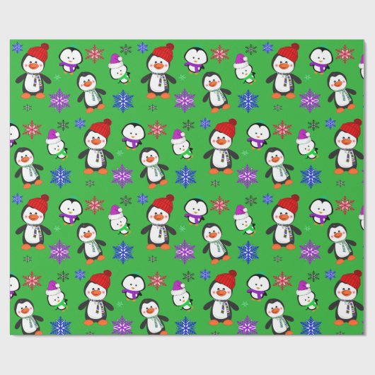 Pinguïns en Snowflakes Kute Kerstmis Cadeaupapier (Vlak)