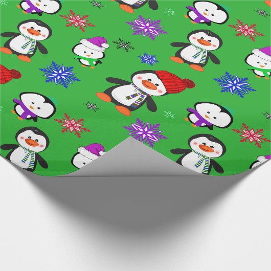 Pinguïns en Snowflakes Kute Kerstmis Cadeaupapier (Hoek)
