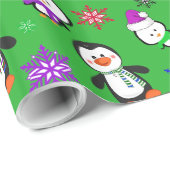 Pinguïns en Snowflakes Kute Kerstmis Cadeaupapier (Rol Hoek)