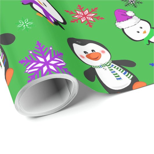 Pinguïns en Snowflakes Kute Kerstmis Cadeaupapier (Rol Hoek)