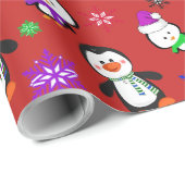 Pinguïns en Snowflakes Kute Kerstmis Cadeaupapier (Rol Hoek)