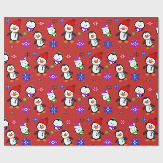 Pinguïns en Snowflakes Kute Kerstmis Cadeaupapier (Vlak)