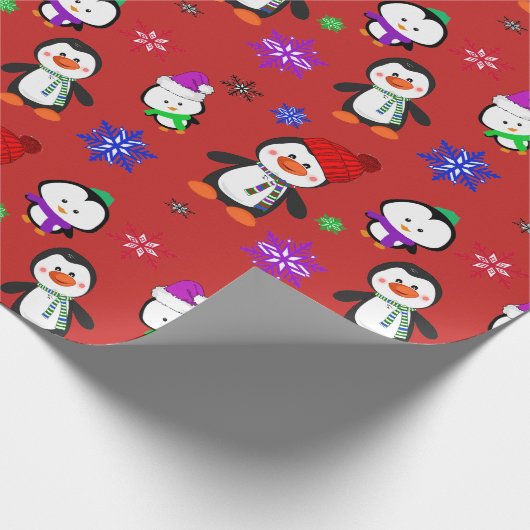 Pinguïns en Snowflakes Kute Kerstmis Cadeaupapier (Hoek)