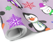 Pinguïns en Snowflakes Kute Kerstmis Cadeaupapier (Rol Hoek)