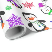 Pinguïns en Snowflakes Kute Kerstmis Cadeaupapier (Rol Hoek)