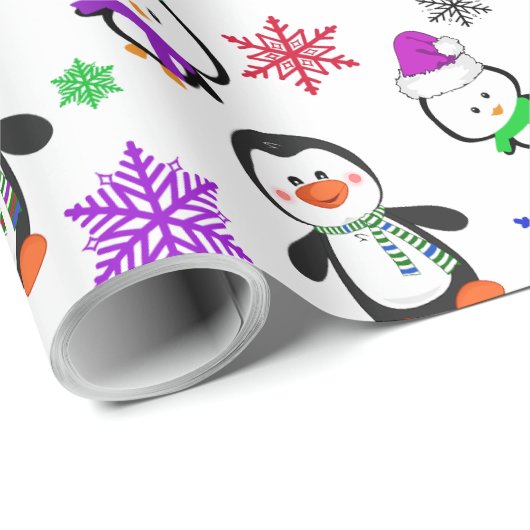 Pinguïns en Snowflakes Kute Kerstmis Cadeaupapier (Rol Hoek)