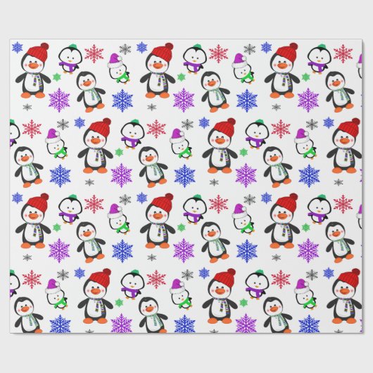 Pinguïns en Snowflakes Kute Kerstmis Cadeaupapier (Vlak)