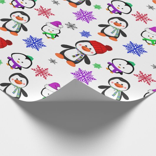 Pinguïns en Snowflakes Kute Kerstmis Cadeaupapier (Hoek)