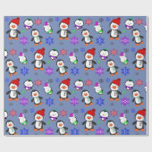 Pinguïns en Snowflakes Kute Kerstmis Cadeaupapier (Vlak)